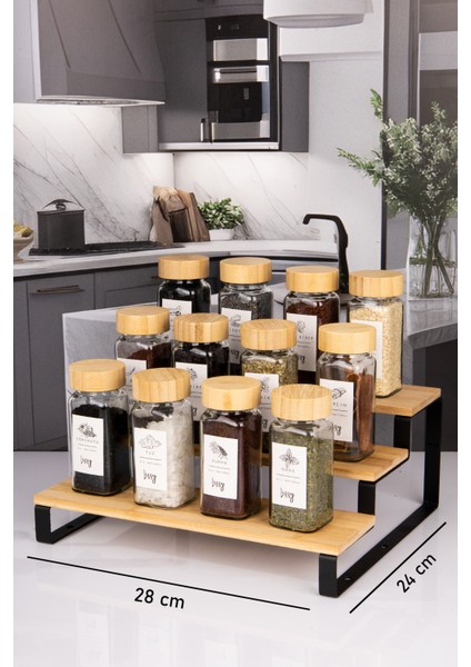 12'li Bambu Kapak Baharatlık Takımı / 2 Katlı Merdiven Stantlı fiyatları