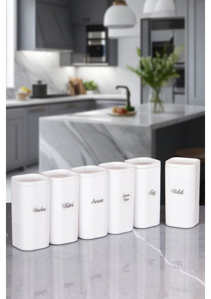 6'lıbeyaz 300 ml Akrilik Vakumlu Kapaklı Baharatlık 24 Adet Etiket Hediyeli