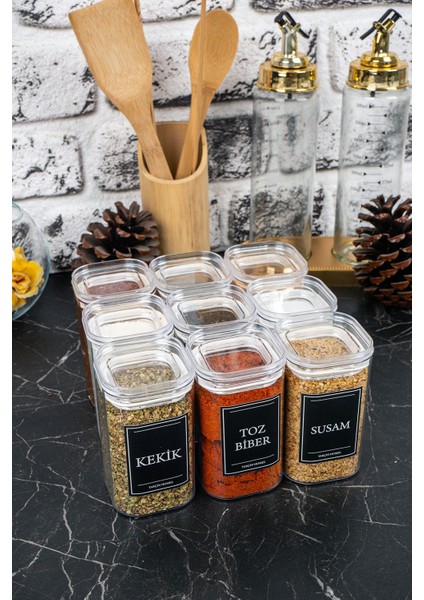 9'lu 250 ml Vakumlu Sızdırmaz Etiketli Akrilik Baharatlık Seti Saklama Kabı fiyatları