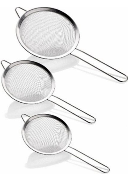 Metal 3 Lü Süzgeç Seti-Paslanmaz Tel Süzgeç - Çay Süzgeci (5 Cm- 7 Cm- 8 Cm) Bitki Süzgeci