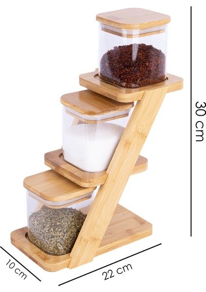 3 Katlı Merdiven Stantlı 3'lü Borosilikat Kare Cam Baharatlık 350 ml fiyatları