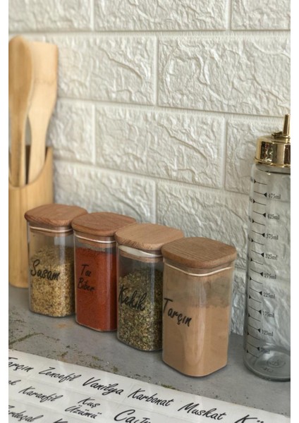 4'lü 250 ml Ahşap Kapaklı Vakumlu Şeffaf Etiketli Akrilik Mika Baharatlık Takımı fiyatları