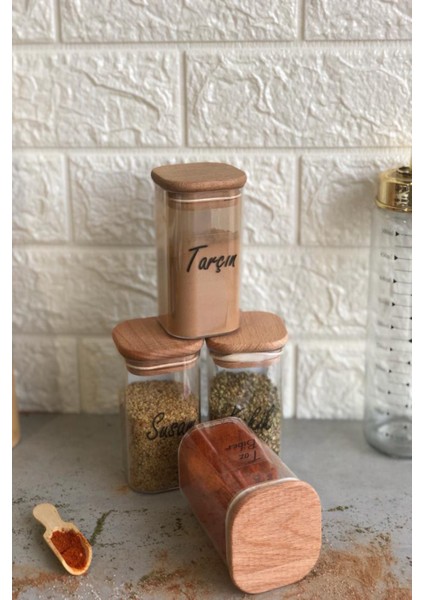 4'lü 250 ml Ahşap Kapaklı Vakumlu Şeffaf Etiketli Akrilik Mika Baharatlık Takımı fırsatları
