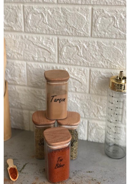 4'lü 250 ml Ahşap Kapaklı Vakumlu Şeffaf Etiketli Akrilik Mika Baharatlık Takımı indirimleri
