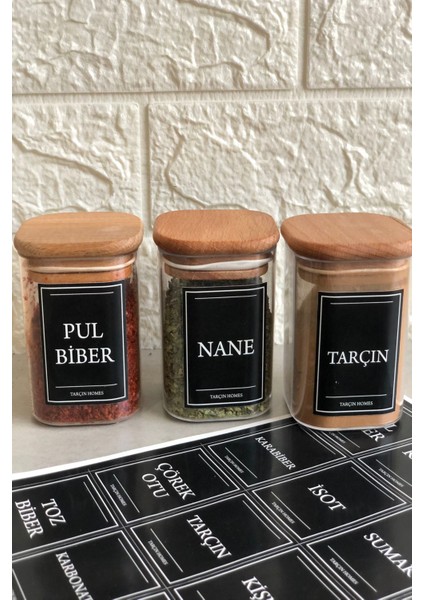 3'lü 200 ml Baharatlık Takımı Vakumlu Ahşap Kapaklı Etiketli Akrilik Saklama Kabı