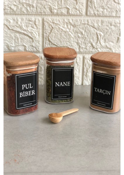 3'lü 200 ml Baharatlık Takımı Vakumlu Ahşap Kapaklı Etiketli Akrilik Saklama Kabı modelleri