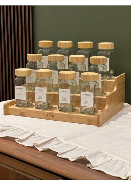 12'li Bambu Kapak Modern Baharatlık Takımı/merdiven Stant