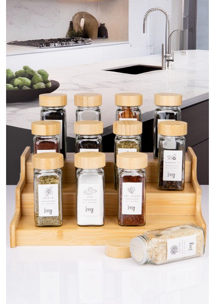 12'li Bambu Kapak Modern Baharatlık Takımı/merdiven Stant