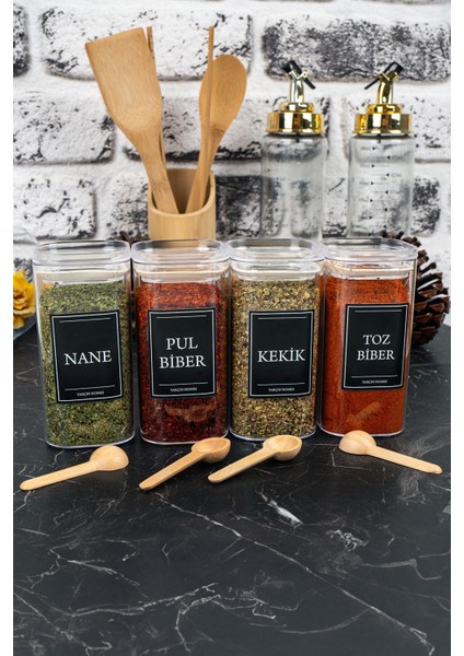 4'lü 300 ml Vakumlu Bambu Kaşıklı Etiketli Mika Baharatlık Seti Saklama Kabı fiyatları