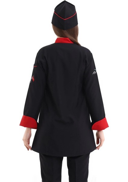 Kadın Aşçı Ceket 01 - Siyah Kırmızı Biye fiyatları
