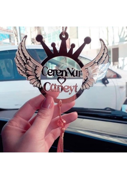 Kişiye Özel Kanatlı Dikiz Aynası Süsü (Kalp Sembollü)