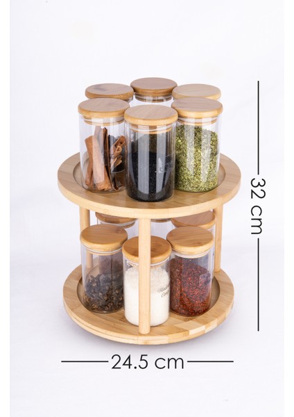 13 Parça Etiketli Vakumlu Bambu Kapaklı 2 Katlı 360 Döner Bambu Stantlı Borosilikat Cam Baharatlık fiyatları