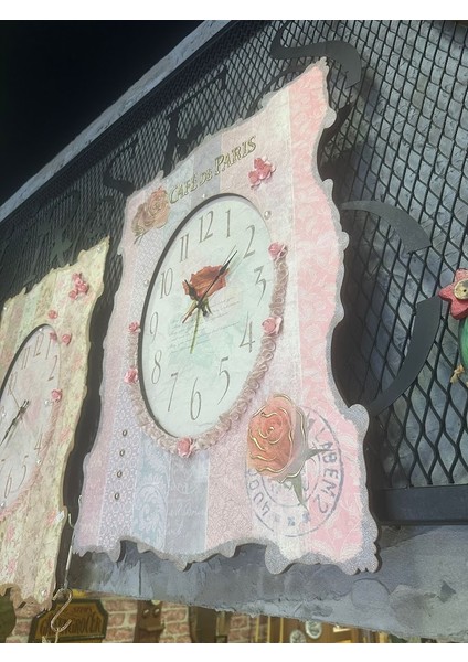 Pembe Dekoratif Duvar Saati Ahşap Shabby Chıc fiyatları