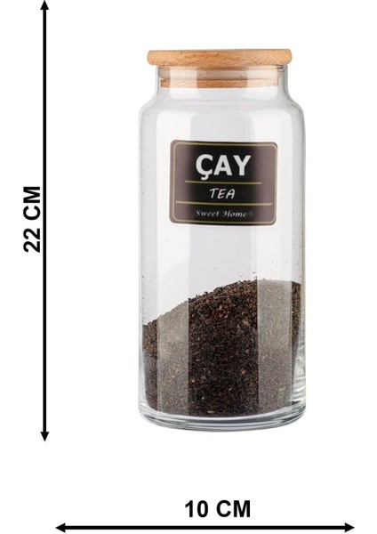 3'lü 1300 ml Çay Kahve Şeker Kavanozu Bambu Kapaklı, Yeni Standlı ve Etiketli modelleri