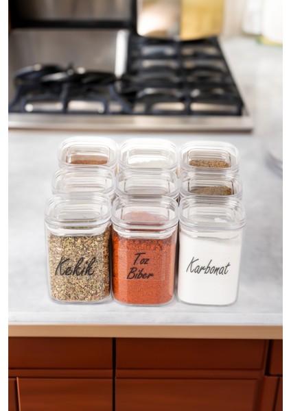 9'lu 200 ml Vakumlu Sızdırmaz Şeffaf Etiketli Akrilik Baharatlık Seti Saklama Kabı Kavanoz fiyatları