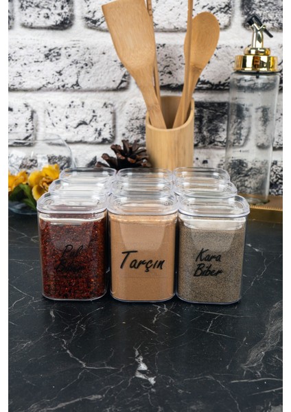 9'lu 200 ml Vakumlu Sızdırmaz Şeffaf Etiketli Akrilik Baharatlık Seti Saklama Kabı Kavanoz modelleri