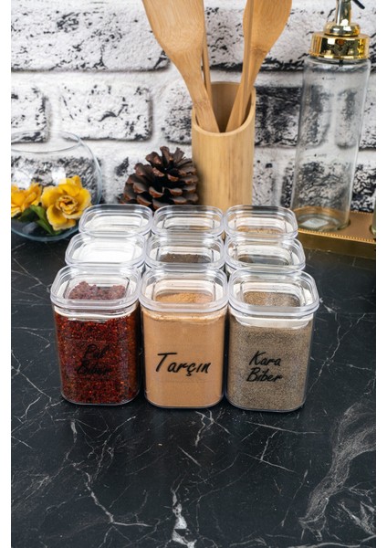 9'lu 200 ml Vakumlu Sızdırmaz Şeffaf Etiketli Akrilik Baharatlık Seti Saklama Kabı Kavanoz fırsatları
