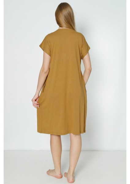 Kadın Düğmeli Kısa Kollu Yırtmaç Detaylı Pamuklu Elbise fırsatları