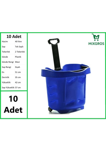Tekerlekli Plastik Market Alışveriş El Sepeti 40 Litre Mavi 10 Adet