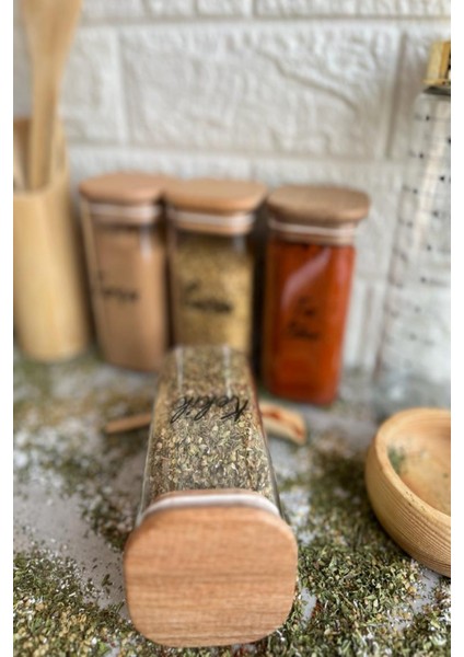 4'lü 300 ml Vakumlu Ahşap Kapaklı Şeffaf Etiketli Baharatlık Takımı Saklama Kabı indirimleri