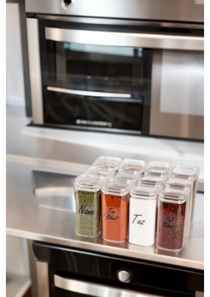 12'li 300 ml Vakumlu Şeffaf Etiketli Mika Baharatlık Seti Saklama Kabı fiyatları