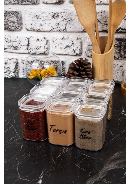 9'lu 200 ml Vakumlu Sızdırmaz Şeffaf Etiketli Akrilik Baharatlık Seti Saklama Kabı Kavanoz indirimleri