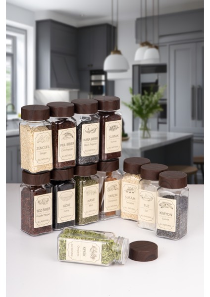 12'li Bambu Akasya Kapak Modern Baharatlık Takımı Naturelove