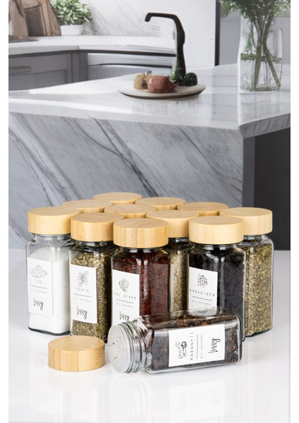 12'li Bambu Akasya Kapak Modern Baharatlık Takımı Naturelove modelleri