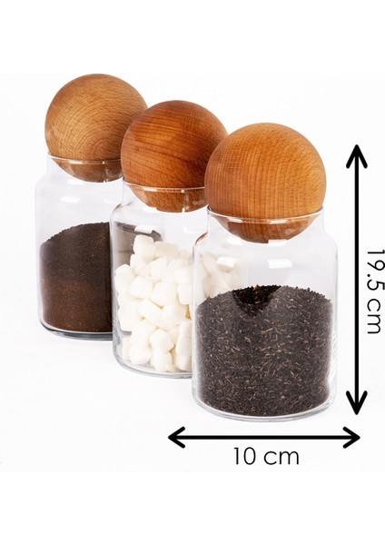 3'lü 1000 ml Ahşap Top Kapaklı Cam Kavanoz Seti Çerezlik Baharatlık Mantar Top Kapaklı Saklama Kabı fiyatları