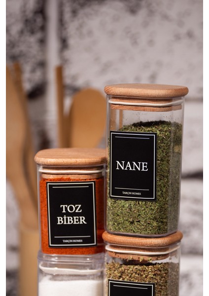 12'li 200 & 250 & 300 ml Vakumlu Ahşap Kapaklı Etiketli Mika Baharatlık Seti Saklama Kabı fırsatları