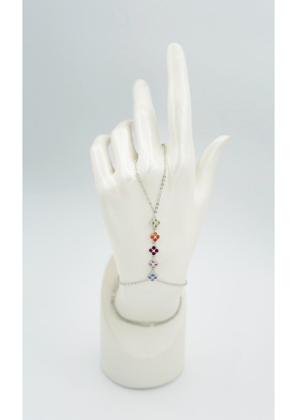 White Gold Plated Colorful Clover Şahmeran