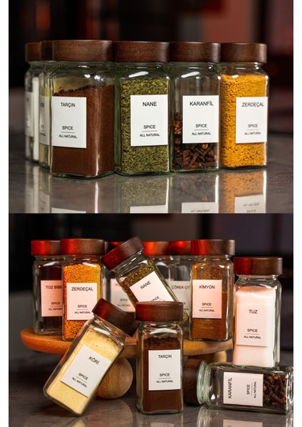Akasya Kapaklı Cam Baharatlık Seti 12'li (120 Ml) - Hava ve Nem Koruması Şık ve Saklama Düzenleme fiyatları