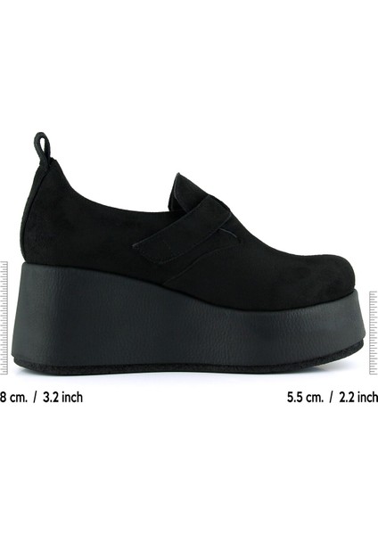 Miyuki Siyah Süet Yuvarlak Burun Lastik Bantlı Dolgu Topuklu Günlük Ayakkabı fiyatları