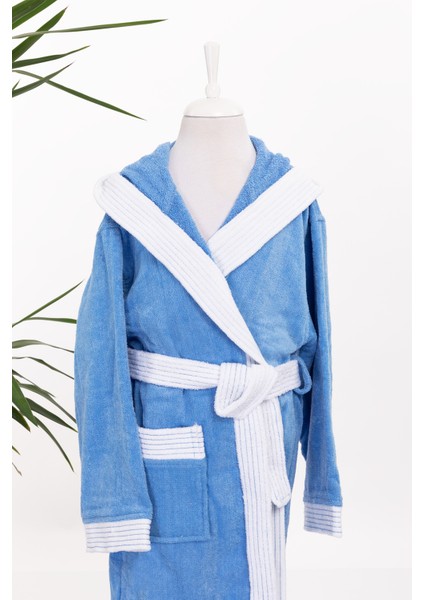 Kapşonlu Kız Erkek Lüx Kadife Çocuk Bornozu Mavi fiyatları