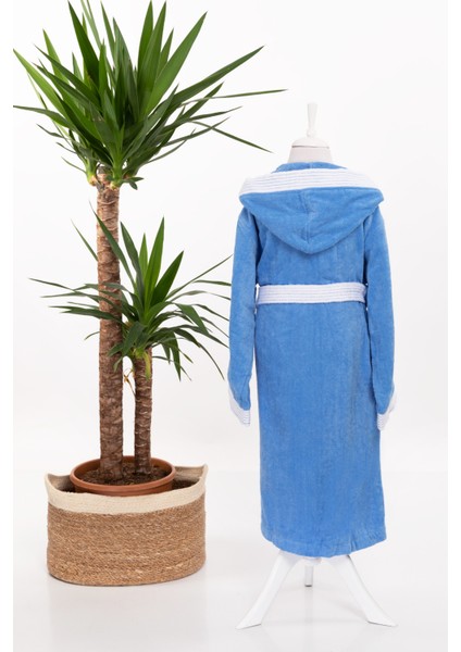 Kapşonlu Kız Erkek Lüx Kadife Çocuk Bornozu Mavi fırsatları