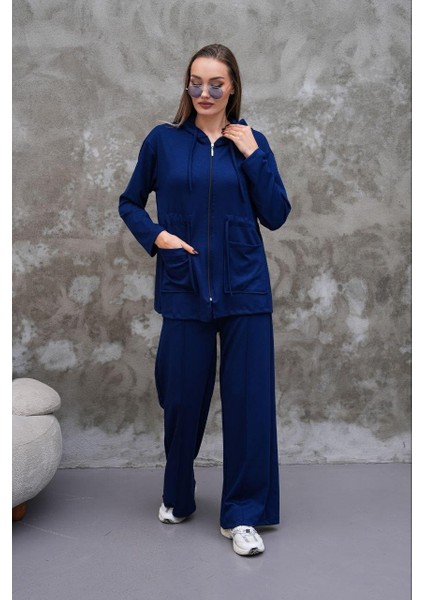 Bel Büzgülü Cep Detaylı Fermuarlı Modal Ikili Takım