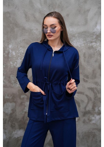 Bel Büzgülü Cep Detaylı Fermuarlı Modal Ikili Takım