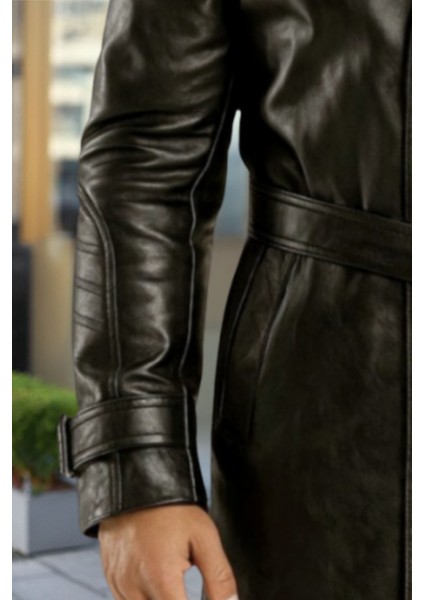 Matrix Hakiki Deri Erkek Siyah Kuşaklı Pardesü fiyatları