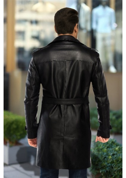 Matrix Hakiki Deri Erkek Siyah Kuşaklı Pardesü modelleri