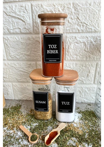 3'lü 300 ml Ahşap Kapaklı Vakumlu Etiketli Akrilik Baharatlık Takımı indirimleri