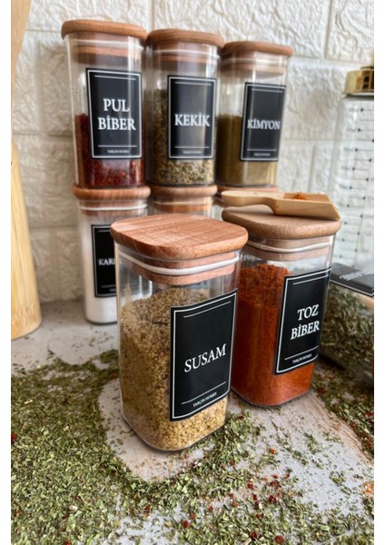 9'lu 250 ml Ahşap Kapaklı Vakumlu Etiketli Akrilik Baharatlık Takımı indirimleri