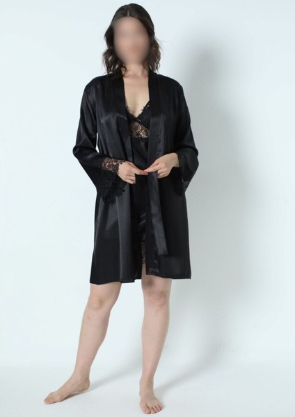 Kadın Siyah Saten Kutulu 6'lı Gelin Çeyiz Seti