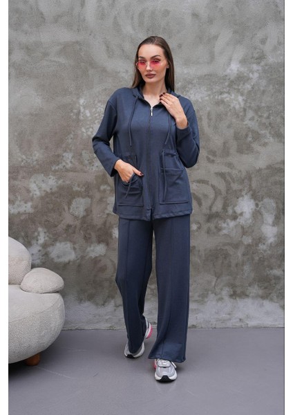 Bel Büzgülü Cep Detaylı Fermuarlı Modal Ikili Takım