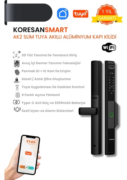 Tuya Ak2 Slim Akıllı Alüminyum/pvc Kapı Kilidi