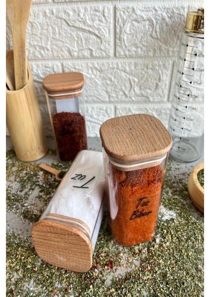 3'lü 300 ml Ahşap Kapaklı Vakumlu Şeffaf Etiketli Mika Baharatlık Takımı Saklama Kabı fırsatları