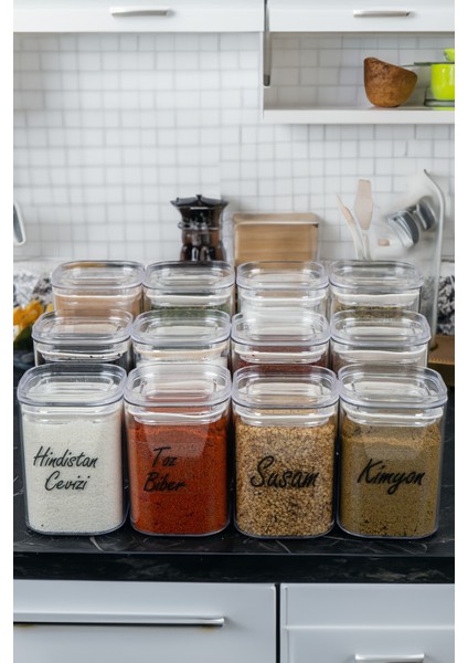 12'li 200 & 250 & 300 ml Vakumlu Her Boy Şeffaf Etiketli Akrilik Baharatlık Seti Saklama Kabı fırsatları