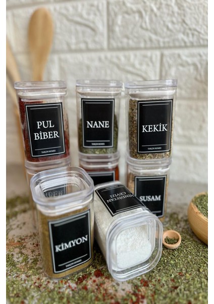 8'li 200 ml Vakumlu Şeffaf Kapaklı Etiketli Akrilik Baharatlık Takımı fırsatları