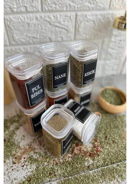 8'li 200 ml Vakumlu Şeffaf Kapaklı Etiketli Akrilik Baharatlık Takımı indirimleri