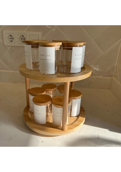 Cam 12'li Bambu Kapaklı Döner Standlı Baharat Takımı 251 - 299 ml 13 modelleri