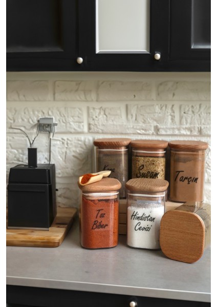 6'lı 200 ml Ahşap Kapaklı Vakumlu Şeffaf Etiketli Saklama Takımı Baharatlık Seti fiyatları